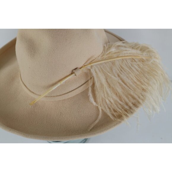 Vintage 60s Streetwear Wool Felt Ostrich Plume Feather Wide Brim Hat Womens 23\